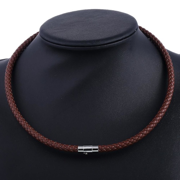 Mäns läderchoker flätad repkedja halsband 8mm Brown UN103 22inch 55cm