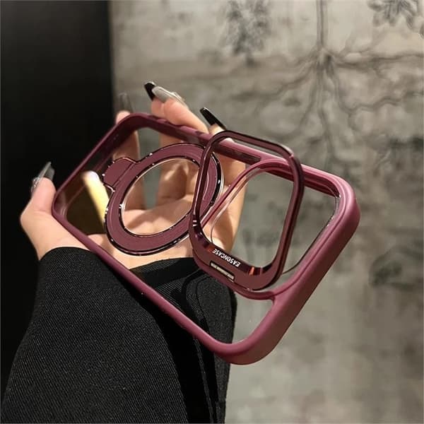 Etui til iPhone 16 Pro Max Magnetisk Stativ Linse Detalj Plomme