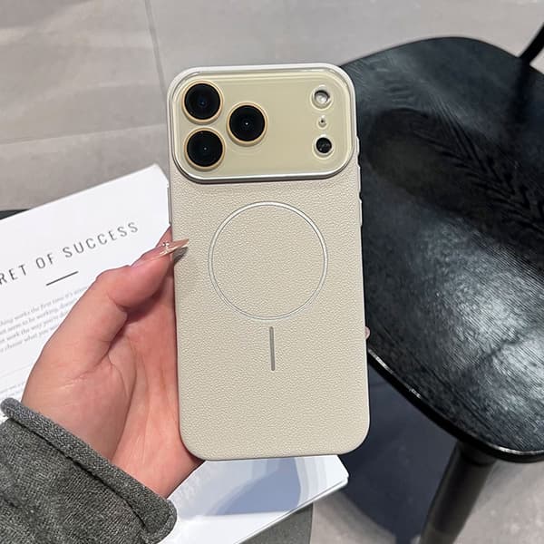 Etui til iPhone 16 Pro Max Magnetisk Lædertekstur Hvid Noz24890