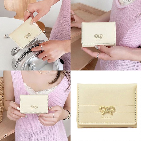 Dame Lille Kompakt Pung Pu Læder Clutch Punge Kortholder Damepung Pengepung, Clutch Pung Tre-fold Punge Gul Purple