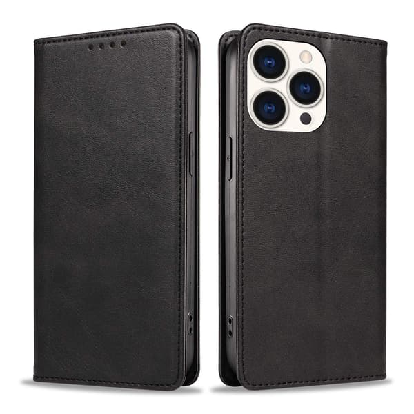 Etui til iPhone 16E sort kalveskind magnetisk flip