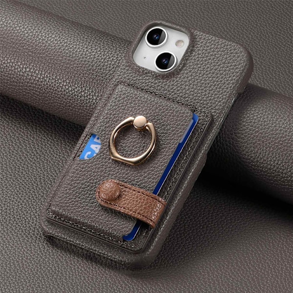 Etui til iPhone 15 Plus grå Pebbled Plain Wallet med kortholderring