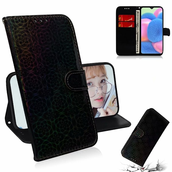 Etui til iPhone 13 Mini sort farverigt print gradient tegnebog med kortholder flip tegnebog med kortholder