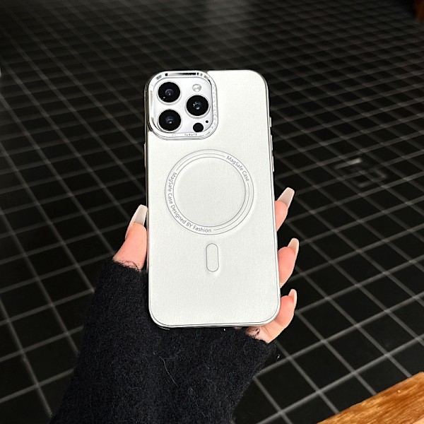 Fodral för iPhone 14 Pro Max Vit kristallram Läder Magnetisk