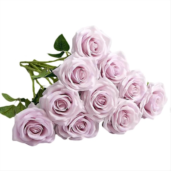 Kunstig Rose 10 stk. Åben Blomsterbuket Falske Rosestængler Falske Silke Blomster (Brændt Orange) Mauve Lavender