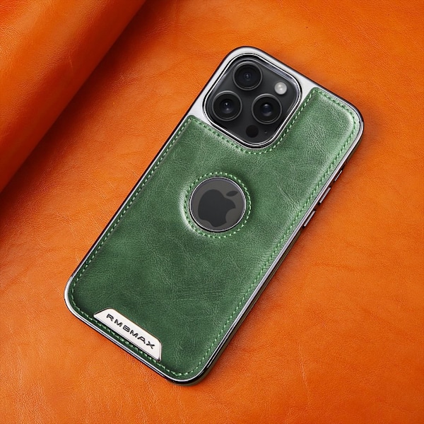 Etui til iPhone 13 Green Ridge højkvalitets forretningslæder manglende etiket magnetisk galvanisering