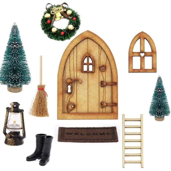 Nytt 1:12 Doll House, gnome Door Christmas Set, gnome House Decor