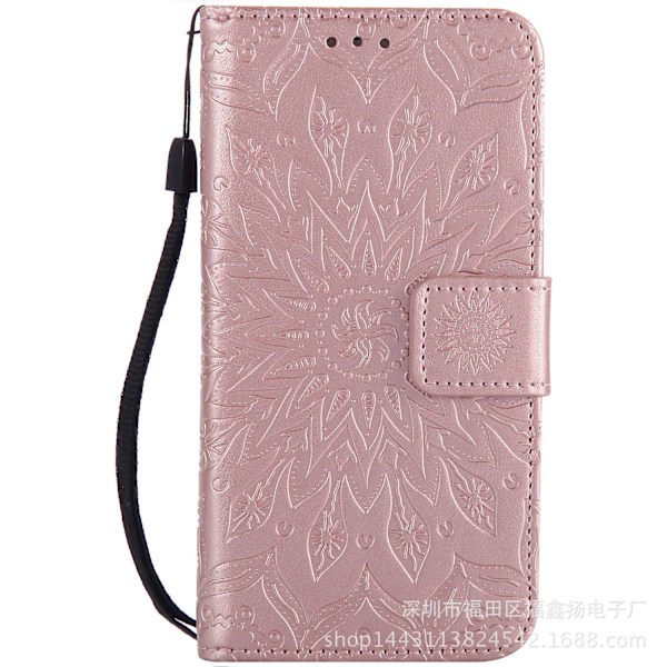 Fodral för iPhone 14 Pro Max Roséguld Präglad Solros 3D Präglad Plånbok med Korthållare Flip