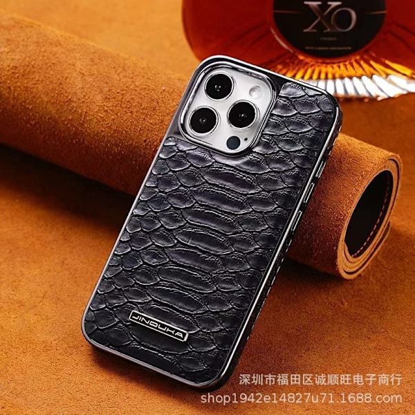 Etui til iPhone 13 sort krokodillelæder tekstur klassisk