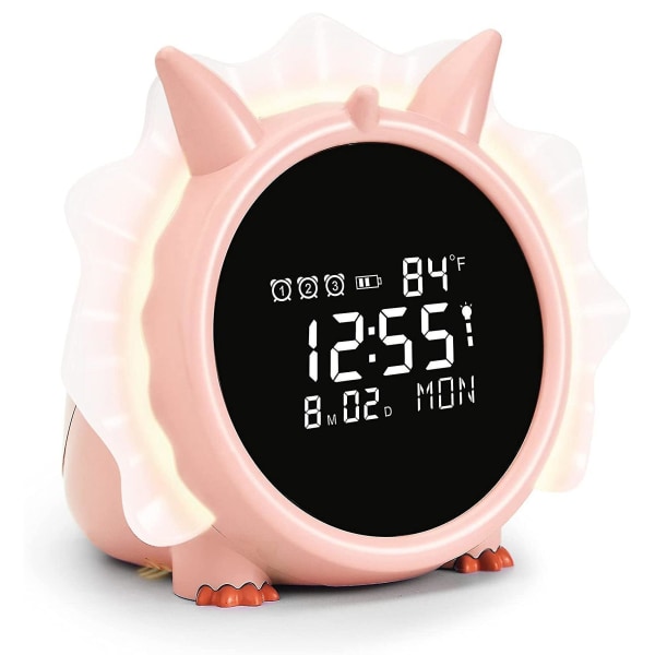 Ny digital väckarklocka för barn kompatibel med sovrum, dinosaurie väckarklocka Rosa