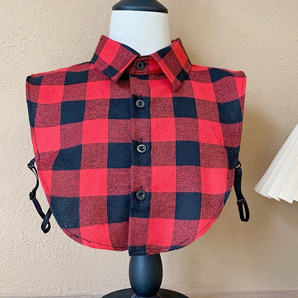 Dame falsk krage Avtakbar halvfarget skjorte Bottomin Large plaid red size m
