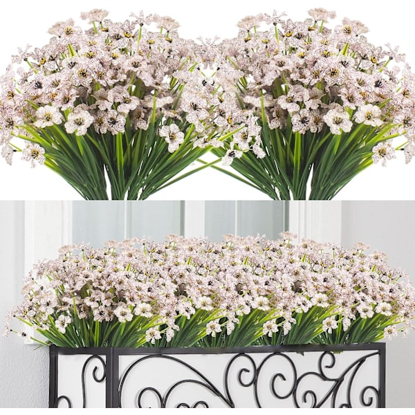 12 Buketter Konstgjorda Blommor UV-Beständiga Falska Blommor (vita)