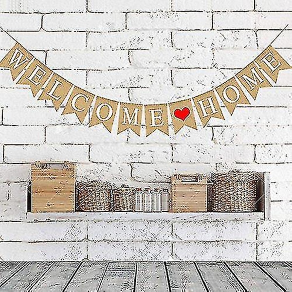 Ny Välkommen Hem Banner Bunting, 3m Rustik Burlap Bunting Banner, Välkommen heminredning Familjefest Banner