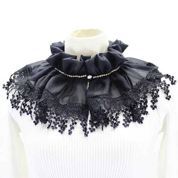 Dame falsk krage Chiffon Blonde Cappa Victoria Krage Picture color Black