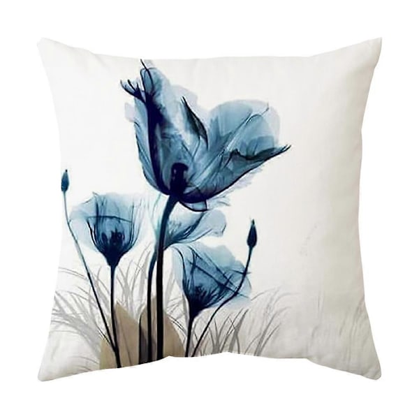 Blått blekkmaleri blomstrete putetrekk 45cm x 45cm sett med 4 marinegrå pynteputetrekk 18x18in mykt dekorativt pynteputetrekk stue sofa pute