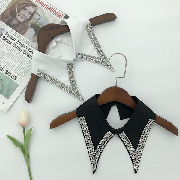 Dame falsk krage Avtakbar halv Mote Trendy Perlebesatt Styl Black