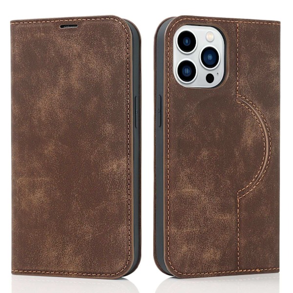 Etui til iPhone 14 Pro Max kaffe Trådløs oplader Magnetisk Flip