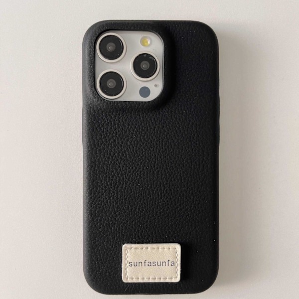 Kotelo iPhone 15 Prolle, musta [yksittäinen kuori] nahkakuvio, yksinkertainen kuvio, erityinen