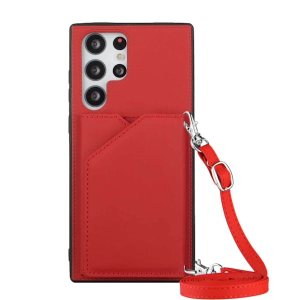 Etui til iPhone 13 Pro lysende rød (med lang snor) Soft-Touch kortholderrem Multi-kort