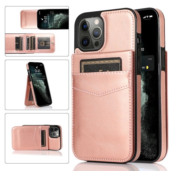 Fodral för iPhone 13PRO Roséguld Enkel Plånbok med Korthållare Vintage Distressed