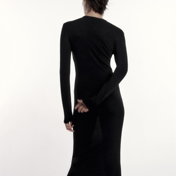 Diagonal krage Asymmetrisk lång kjol Skinny Slida Kjol Stickad bas Black M