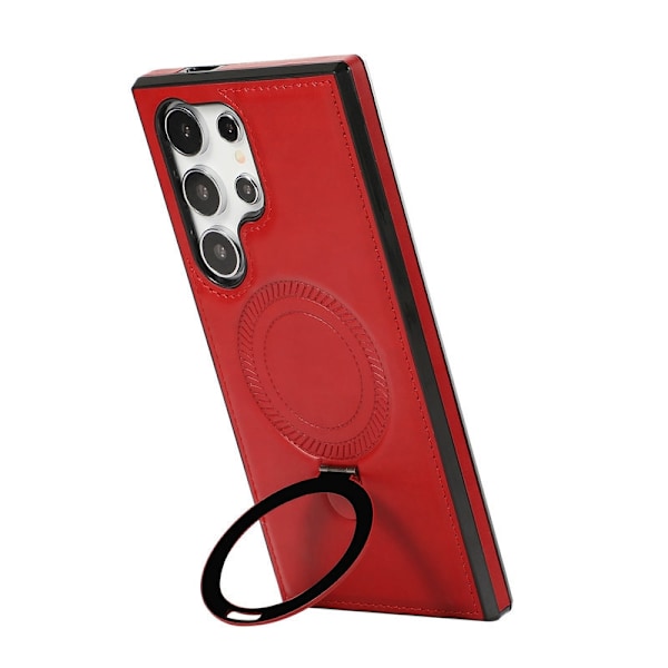 Punainen iPhone 15 -kotelo, takakuori, magneettinen latausrengas, nahkakuvio, business