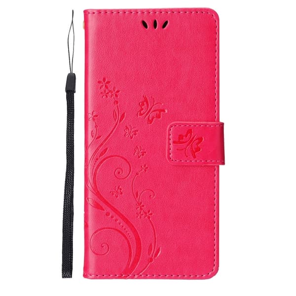 Etui til iPhone 13ProMax Rose Red-Butterfly Lær Etui Flip Butterfly 3D Preget
