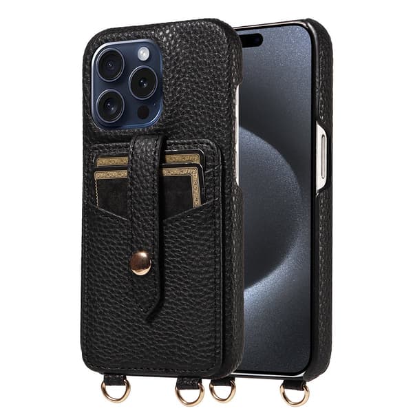 Etui til iPhone 15 Plus svart lommebok med kortholder