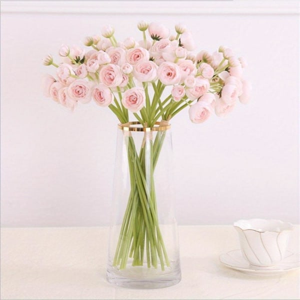 3 Bunter Lange Stilker Ranunkler Kunstige Kameliablomster for Bryllup, Fester og Hjemmeinnredning, Perf Pink 3 Bunches