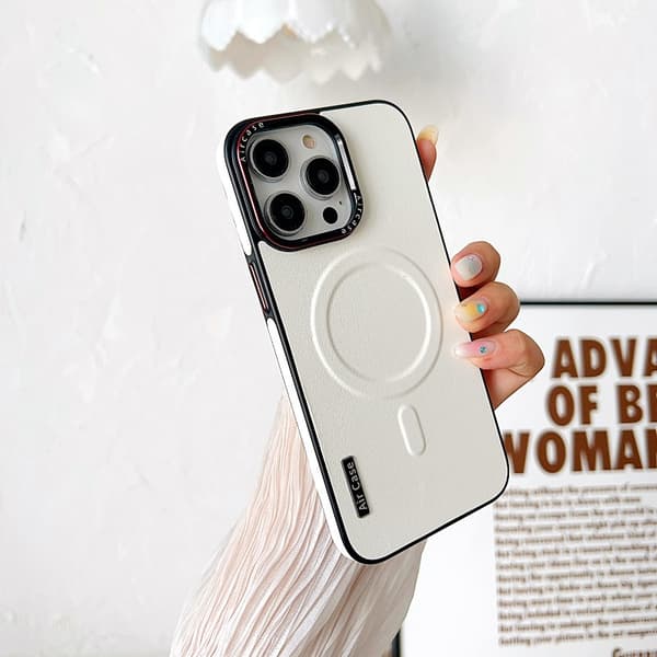 Etui til iPhone 15 Pro Max Hvitt Lær Magnetisk Kontrastfarge