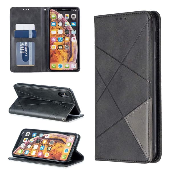 Etui til iPhone 15 Pro MAX sort diamant Mixed Media Wallet med kortholder flip