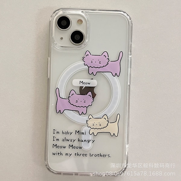 Fodral för iPhone 14 Magnetiskt telefonfodral Rosa katt magnetisk korthållare läder
