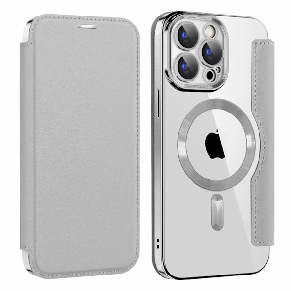 Fodral för iPhone 15Promax Titanium Grå Flip Magnetisk Plätering