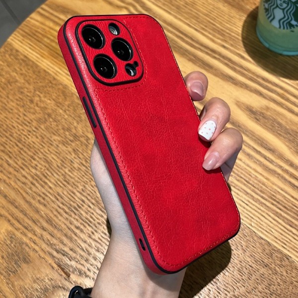 Fodral för iPhone 16 Plus rött läder Full-Body läder