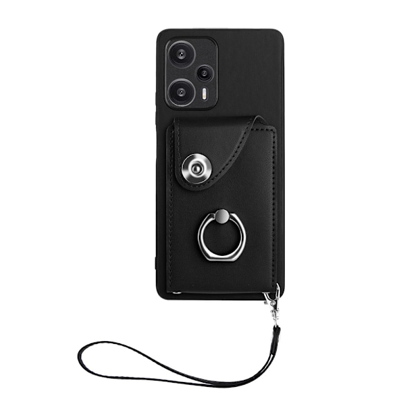 Kotelo iPhone 15:lle Musta + iso käsiremmi Korttikotelolla
