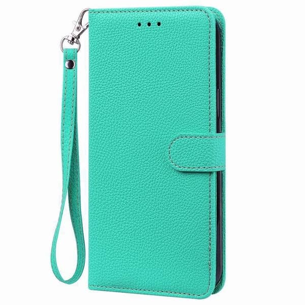 Etui til iPhone 13pro max 6.7 Sky Blue Pebbled Plain Wallet med kortholder Flip