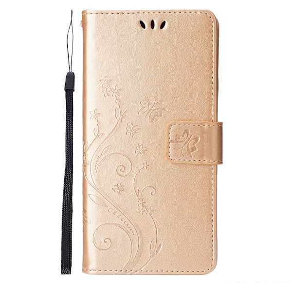 Fodral för iPhone 16 Guld-Fjäril Läderfodral Flip Fjäril 3D Präglad