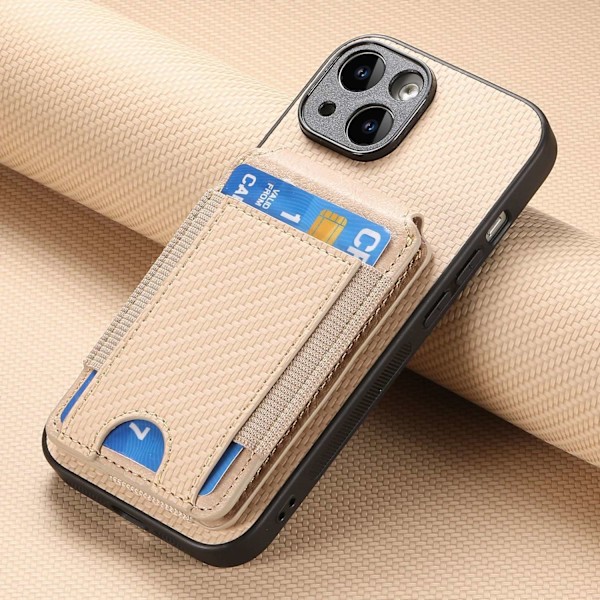 Etui til iPhone 16 Plus Khaki Abrikos Flip Wallet med Kortholder Stand