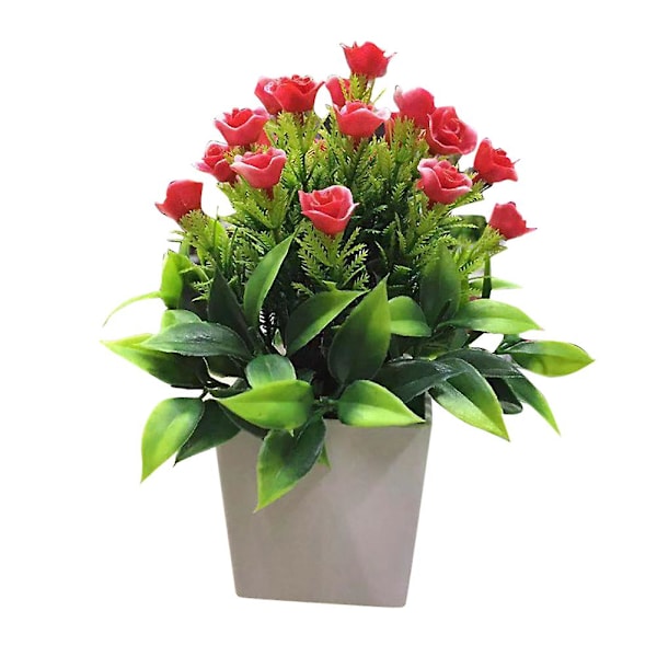 Konstgjord Blomma Delikat Miljövänlig Plast Mini Falska Krukväxter för Hemmet Red