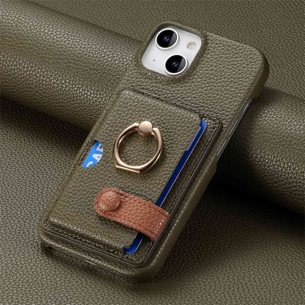 Etui til iPhone 14 Midnight Green Lær Pebbled personlighet