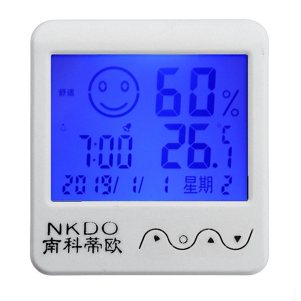 Digitalt Bord Termo-hygrometer Vækkeur LCD Skærm Temperatur Fugtighed Black