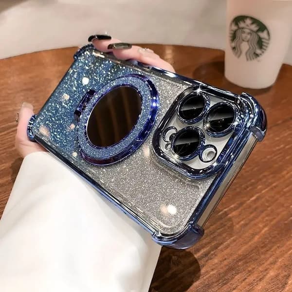 Etui til iPhone 13 Pro Glitter Speil Magnetisk Stativ Rosa Blå