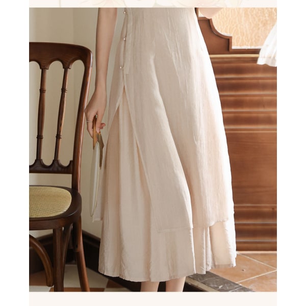 Beige Retro Förbättrad Cheongsam-klänning, tvådelad klänning i fairy-stil för kvinnor Apricot M
