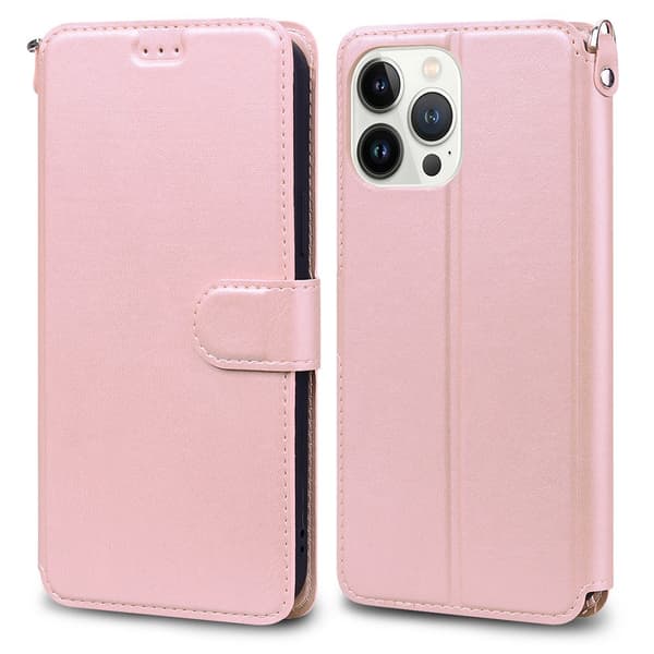Etui til iPhone 13pro 6.1 Pink Flip Wallet med Kortholder Magnetisk