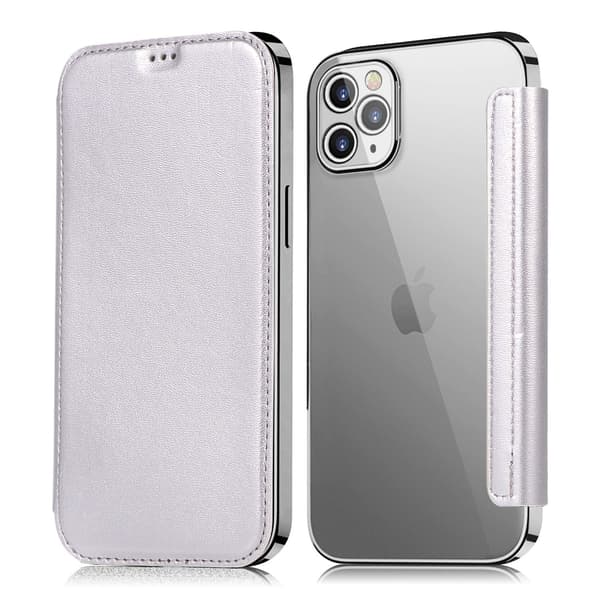 Skal för iPhone 16 Pro silver Elektroplätering transparent Magnetisk Flip 2 i 1