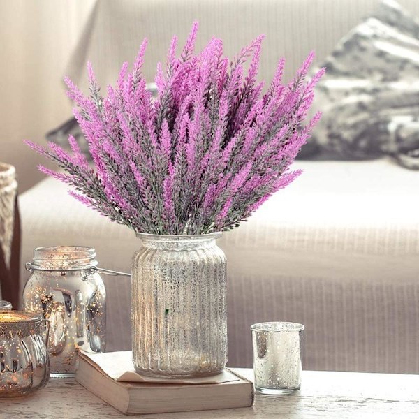 6 Bundter Kunstige Fake Lavendel Blomster Plastik Tørrede Blomster Planter Buket til Indendørs Udendørs Hjem Fuchsia