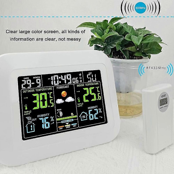 Multifunktionell Väderstation för Hem/Kontor med Digital Färgdisplay, Klocka, Temperaturmätare för Utomhus- och Inomhusbruk, Hygrometer, Väderprognos Bordsklocka