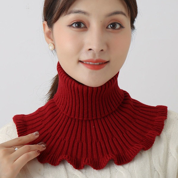 Dame falsk krave Varm halsbeskyttelse Bandana Alsidig D [Wool scarf 2 pack] khaki wine red