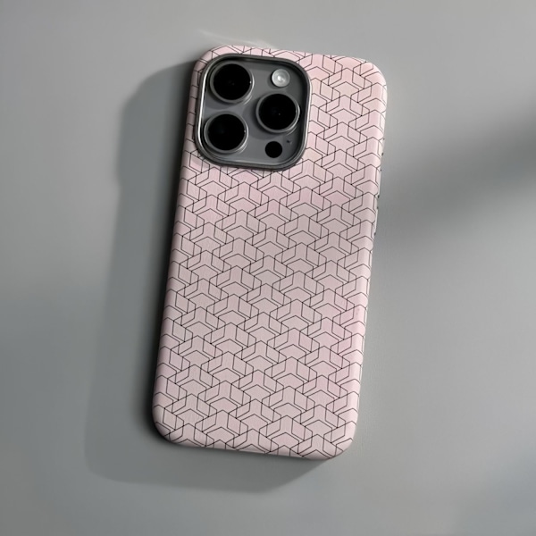 Etui til iPhone 15 Rosa (magnetisk) Geometrisk fargesjekk skinn Magnetisk trepakning