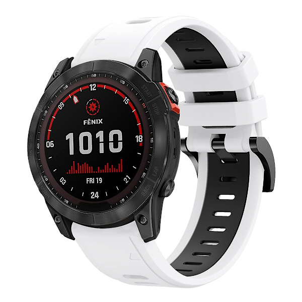 Hvid Sort Hvid Sort Tofarvet Silikone Urrem kompatibel med Garmin Fenix 7x